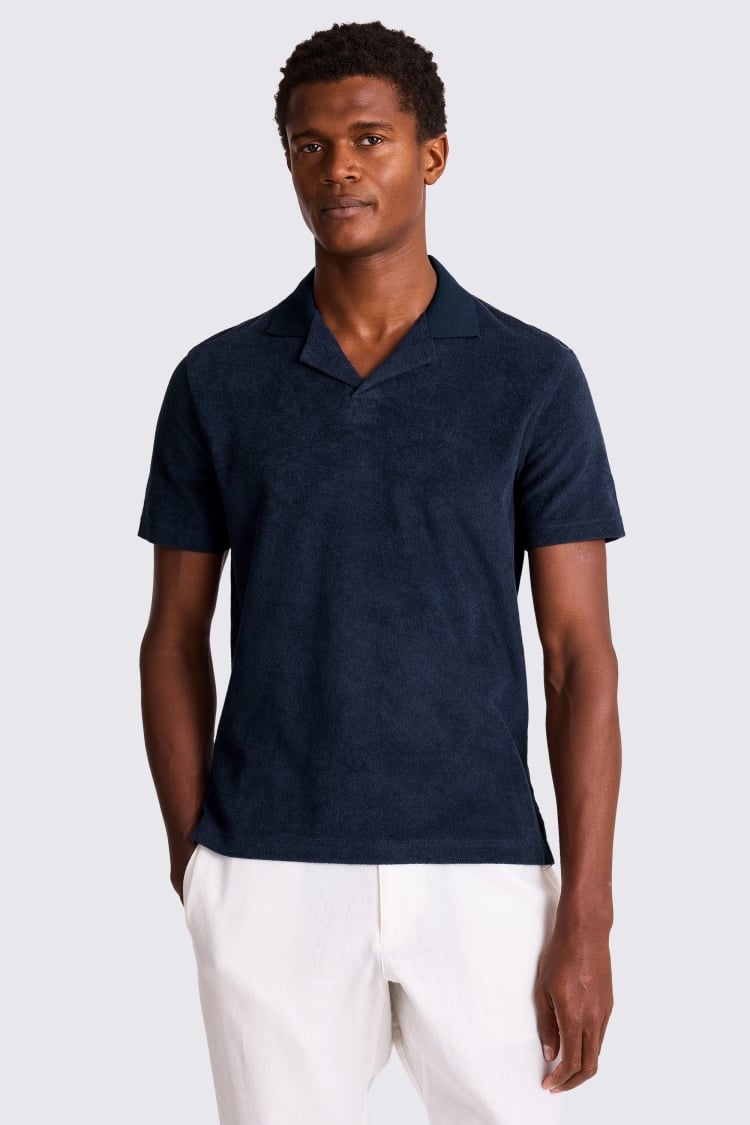 Navy Terry Towelling Skipper Polo