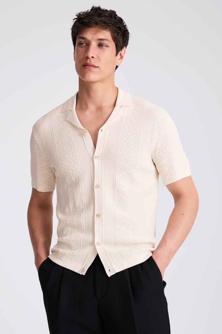 Ecru Pointelle Cuban Shirt