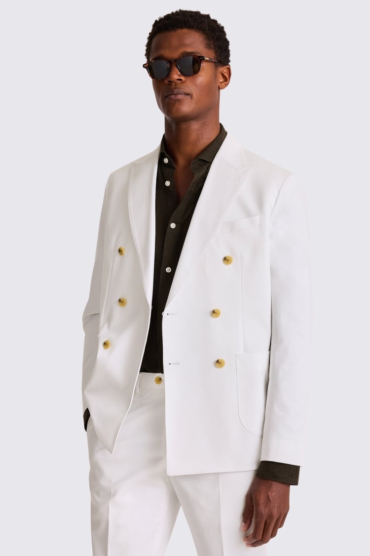 Slim Fit White Cotton Suit