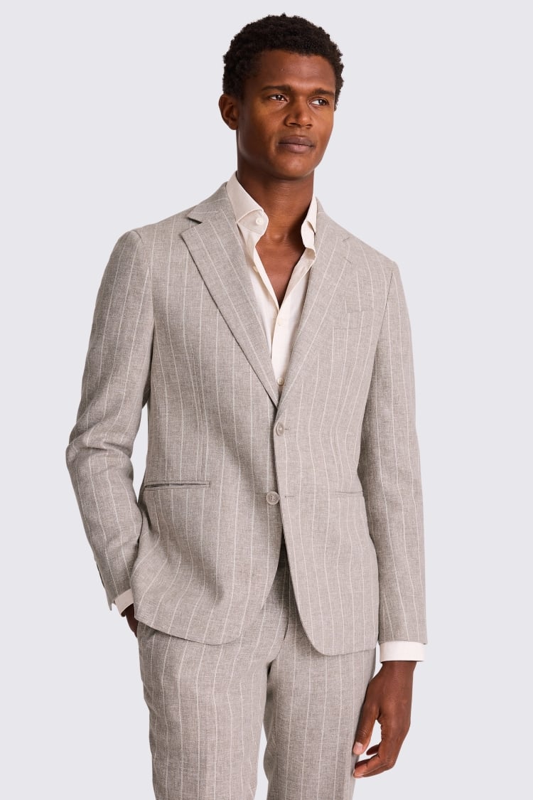 Slim Fit Taupe Stripe Suit