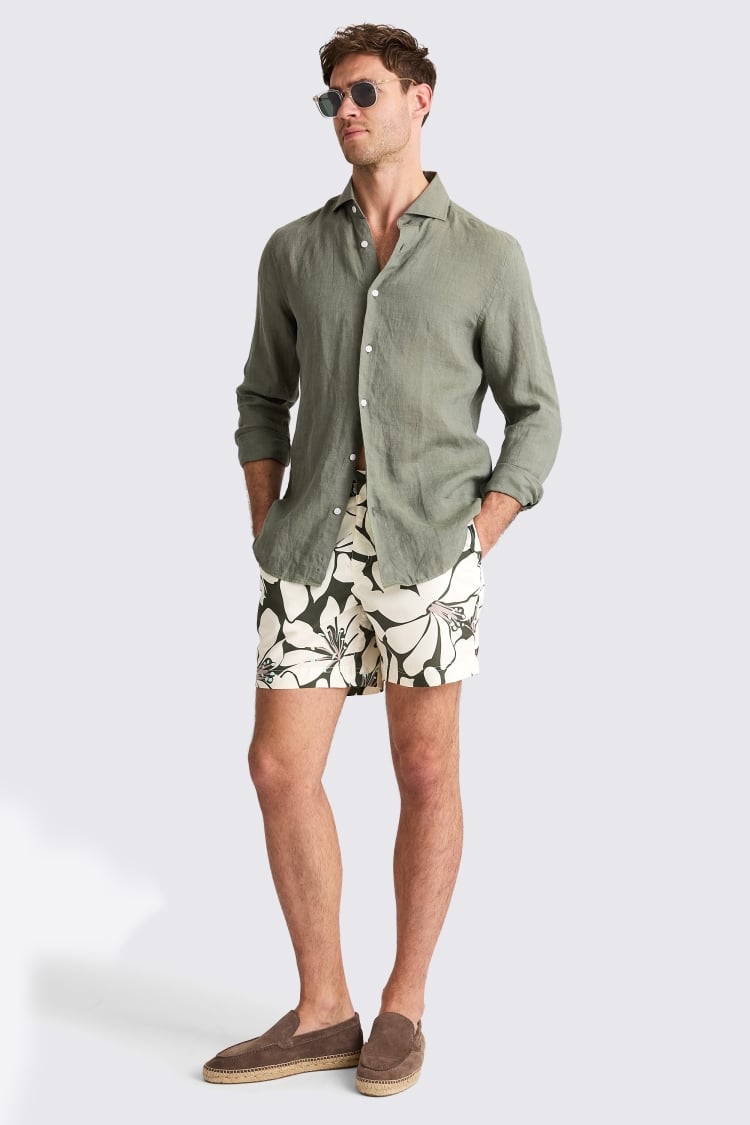 Khaki Floral Smart Swim Shorts