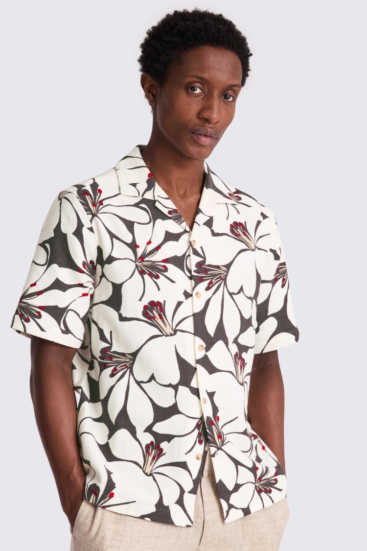 Brown Cuban Floral Print Shirt